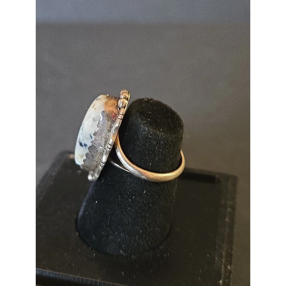 VINTAGE LH SIGNED NAVAJO STERLING SILVER WHITE BUFFALO TURQUOISE RING SIZE 7